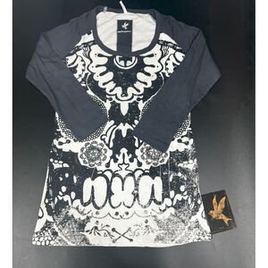 One Teaspoon NWT Skull Lace Boby Jo Black & White Baseball T-shirt XS MSRP $79‎